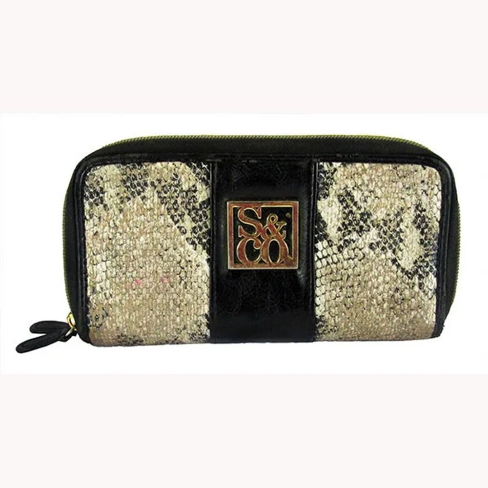 STYLE & CO Black/ Natural Faux Snake Leather Zip Around Wallet